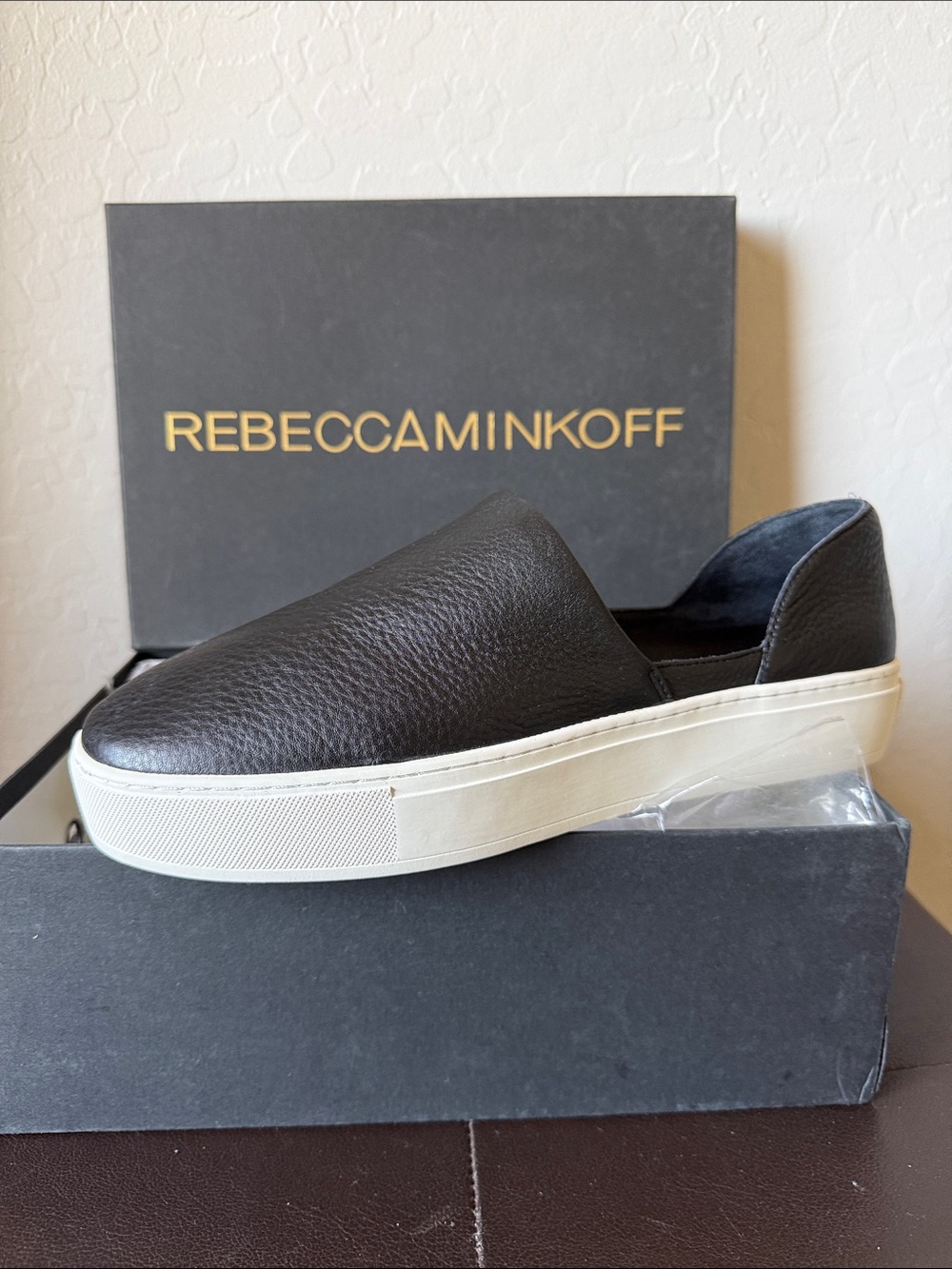 Rebecca Minkoff Black Leather Platform Slip-On Sneakers size 9.5